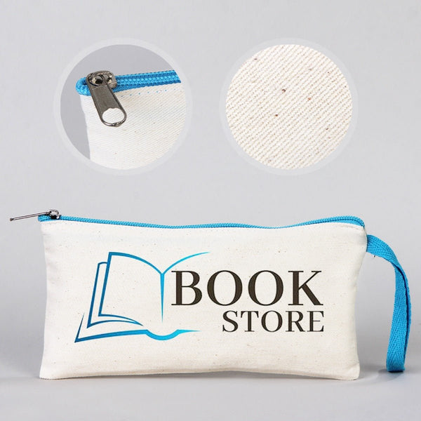 Fabric Pencil Case 8" W x 4" H - Turquoise Zippered (Customize) - Pamusan.com