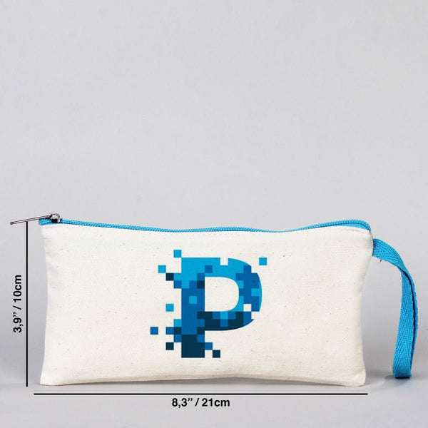 Fabric Pencil Case 8" W x 4" H - Turquoise Zippered (Customize) - Pamusan.com