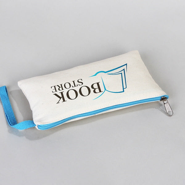 Fabric Pencil Case 8" W x 4" H - Turquoise Zippered (Customize) - Pamusan.com