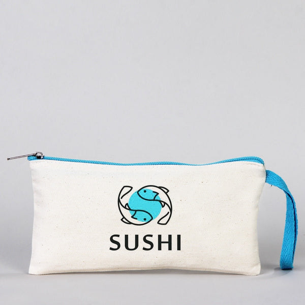 Fabric Pencil Case 8" W x 4" H - Turquoise Zippered (Customize) - Pamusan.com