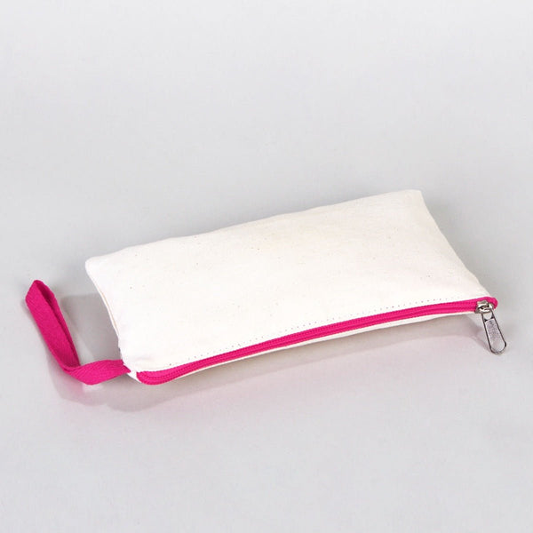 Fabric Pencil Case – 8"x4" Fuchsia Zippered Cotton Pouch (Blank) - Pamusan.com