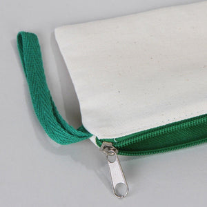 Fabric Pencil Case – 8"x4" Green Zippered Cotton Pouch (Plain) - Pamusan.com