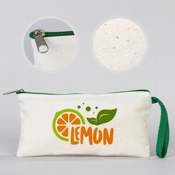 Fabric Pencil Case – 8"x4" Green Zippered (Customizable) - Pamusan.com