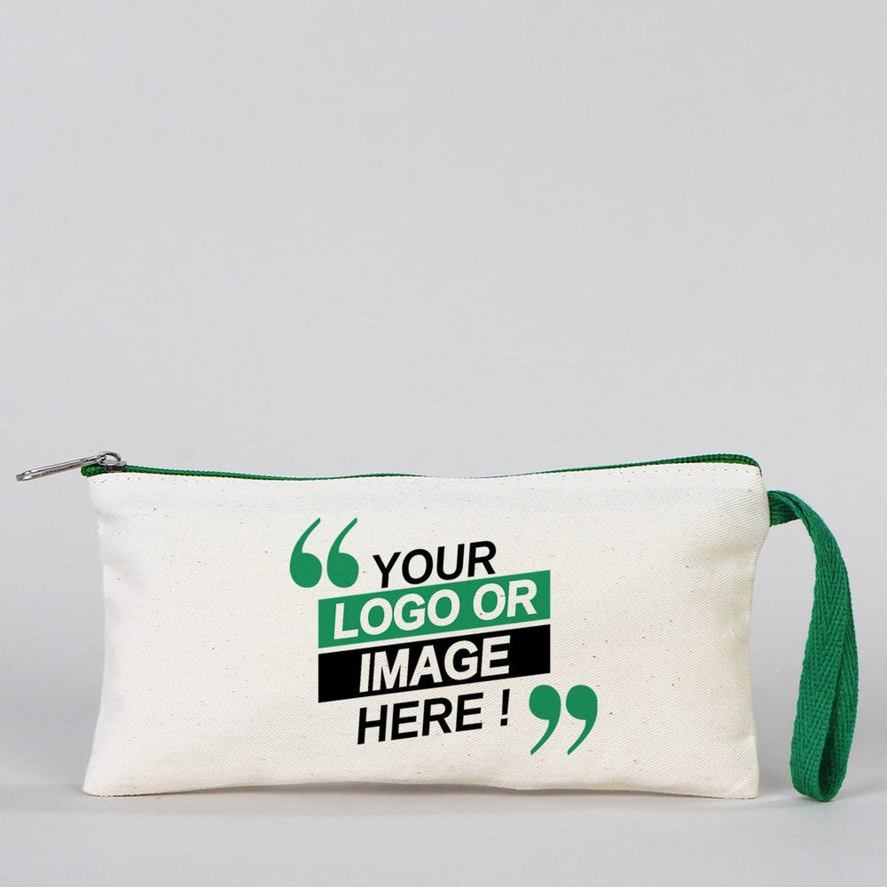 Fabric Pencil Case – 8"x4" Green Zippered (Customizable) - Pamusan.com