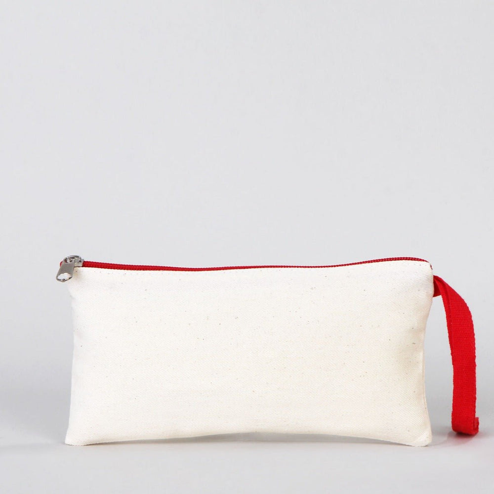 Fabric Pencil Case – 8"x4" Red Zippered Cotton Pouch (Blank) - Pamusan.com