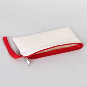 Fabric Pencil Case – 8"x4" Red Zippered Cotton Pouch (Blank) - Pamusan.com