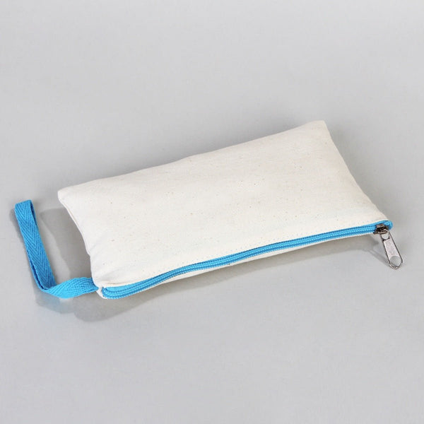 Fabric Pencil Case – 8"x4" Turquoise Zippered Cotton Pouch - Pamusan.com