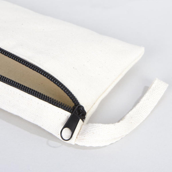 Fabric Pencil Case – 8"x4" White Cotton Front Zippered Pouch (Blank) - Pamusan.com