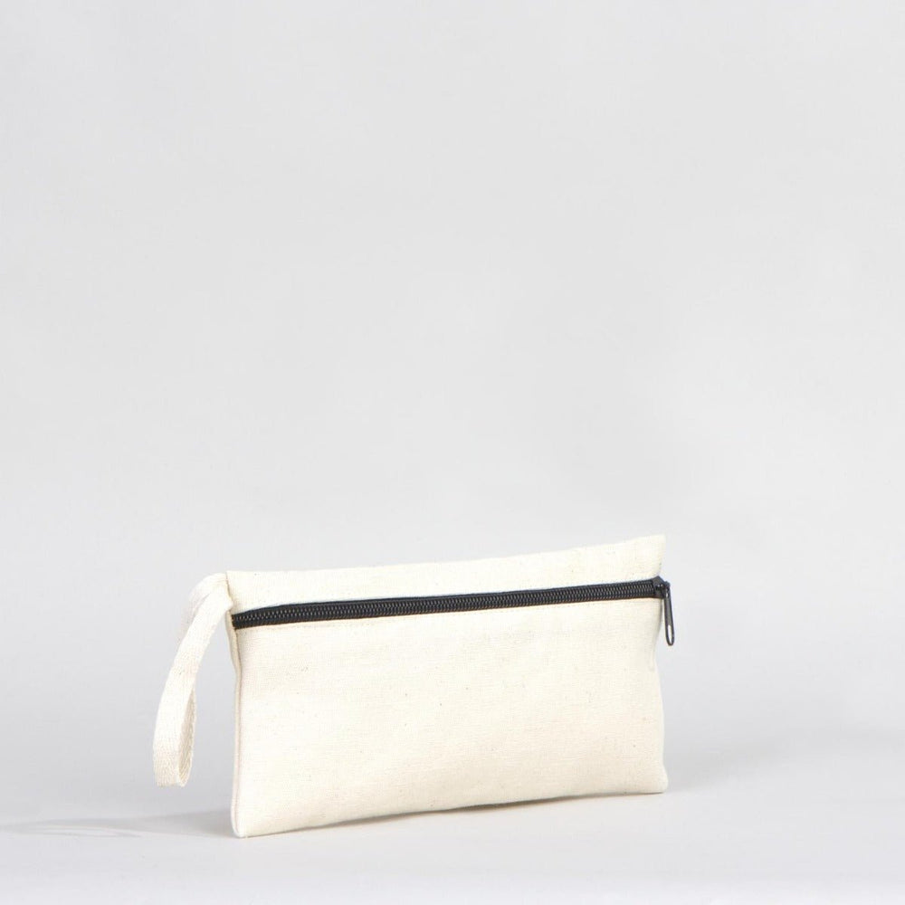 Fabric Pencil Case – 8"x4" White Cotton Front Zippered Pouch (Blank) - Pamusan.com