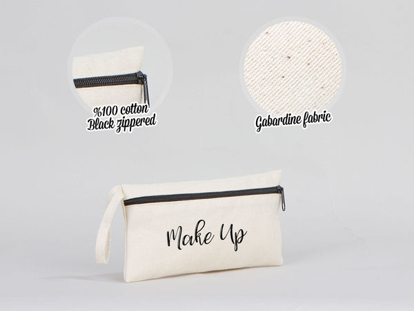 Fabric Pencil Case – 8"x4" White Cotton Front Zippered Pouch (Blank) - Pamusan.com