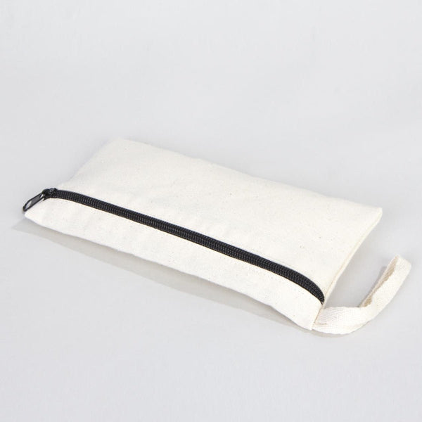 Fabric Pencil Case – 8"x4" White Cotton Front Zippered Pouch (Blank) - Pamusan.com
