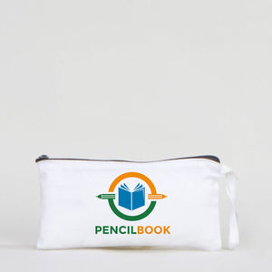 Fabric Pencil Case – 8"x4" White Cotton with Black Zipper (Personalized) - Pamusan.com