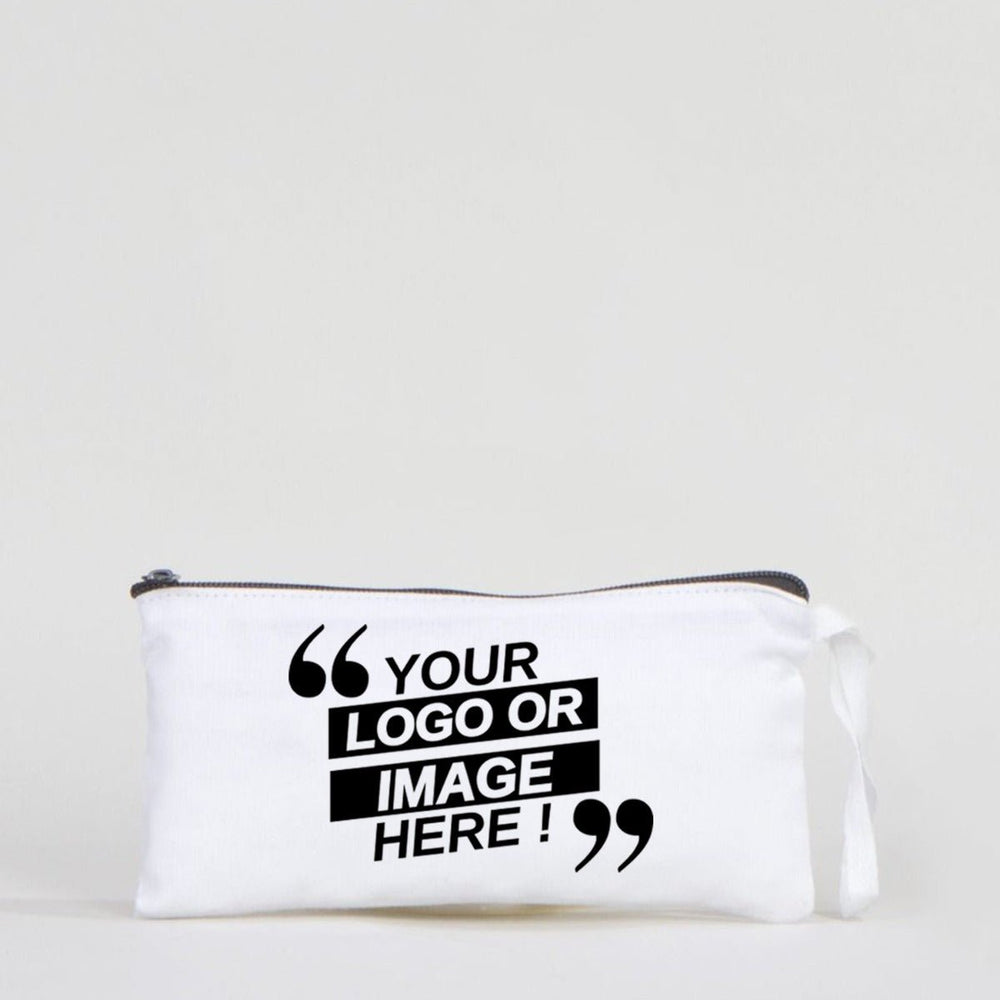 Fabric Pencil Case – 8"x4" White Cotton with Black Zipper (Personalized) - Pamusan.com