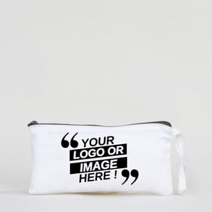 Fabric Pencil Case – 8"x4" White Cotton with Black Zipper (Personalized) - Pamusan.com