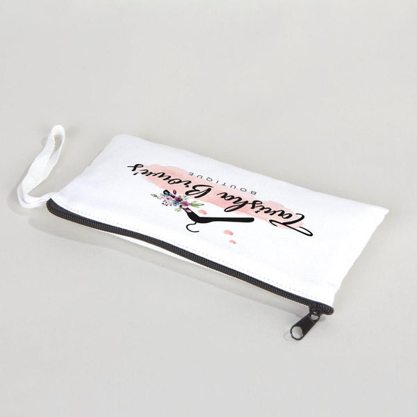 Fabric Pencil Case – 8"x4" White Cotton with Black Zipper (Personalized) - Pamusan.com