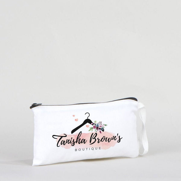 Fabric Pencil Case – 8"x4" White Cotton with Black Zipper (Personalized) - Pamusan.com
