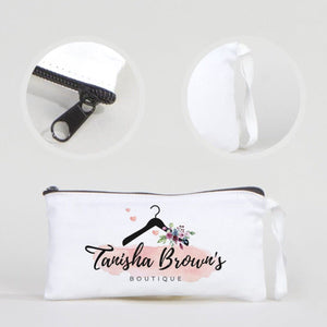 Fabric Pencil Case – 8"x4" White Cotton with Black Zipper (Personalized) - Pamusan.com