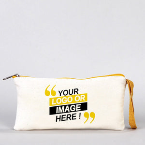 Fabric Pencil Case – 8"x4" Yellow Zippered Cotton Pouch (Personalized) - Pamusan.com