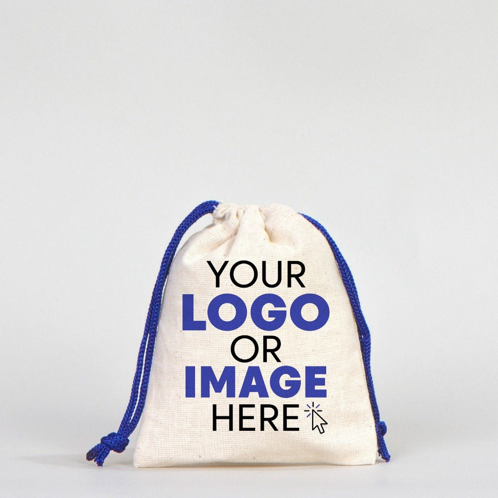 Fabric Pouch 4" W x 5" H (10 cm x 13 cm) - Dark Blue Handle (Customize) - Pamusan.com