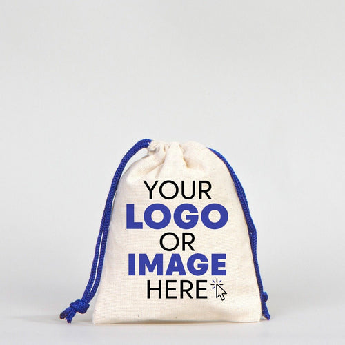 Fabric Pouch 4" W x 5" H (10 cm x 13 cm) - Dark Blue Handle (Customize) - Pamusan.com