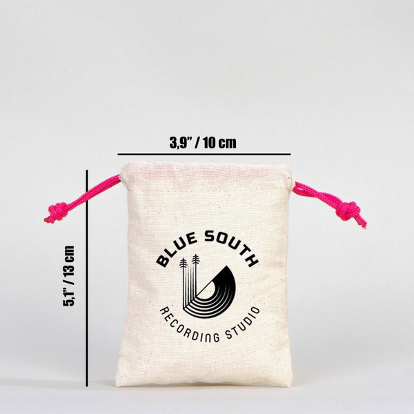 Fabric Pouch 4" W x 5" H (10 cm x 13 cm) - Fuchsia Handle (Customize) - Pamusan.com