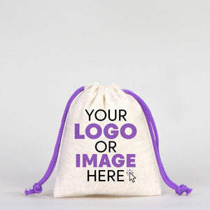 Fabric Pouch 4" W x 5" H (10 cm x 13 cm) - Purple Handle (Customize) - Pamusan.com