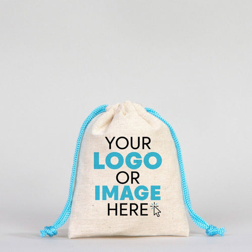 Fabric Pouch 4" W x 5" H (10 cm x 13 cm) - Turquoise Handle (Customize) - Pamusan.com