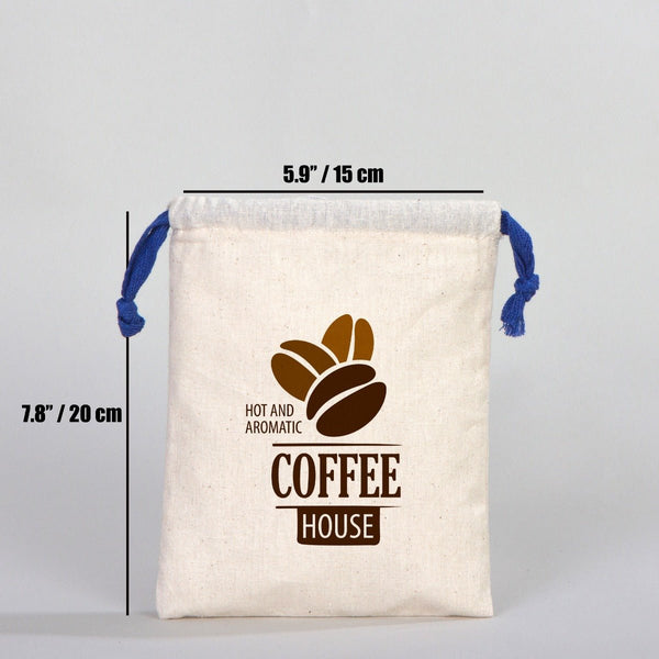 Fabric Pouch 6" W x 8" H (15.5 cm x 20 cm) - Dark Blue Handle (Customize) - Pamusan.com