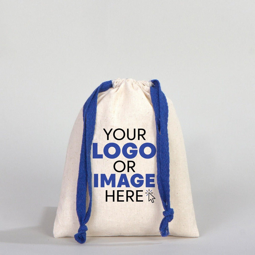 Fabric Pouch 6" W x 8" H (15.5 cm x 20 cm) - Dark Blue Handle (Customize) - Pamusan.com