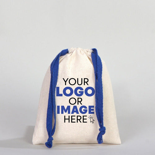 Fabric Pouch 6" W x 8" H (15.5 cm x 20 cm) - Dark Blue Handle (Customize) - Pamusan.com