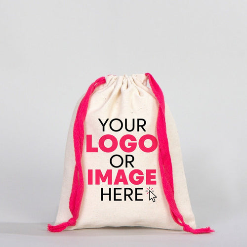 Fabric Pouch 6" W x 8" H (15.5 cm x 20 cm) - Fuchsia Handle (Customize) - Pamusan.com