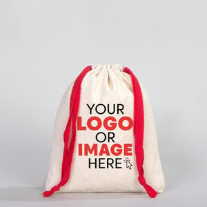 Fabric Pouch 6" W x 8" H (15.5 cm x 20 cm) - Red Handle (Customize) - Pamusan.com