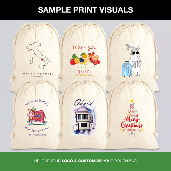 Fabric Pouch 8" W x 12" H (20 cm x 30 cm) - (Customize) - Pamusan.com