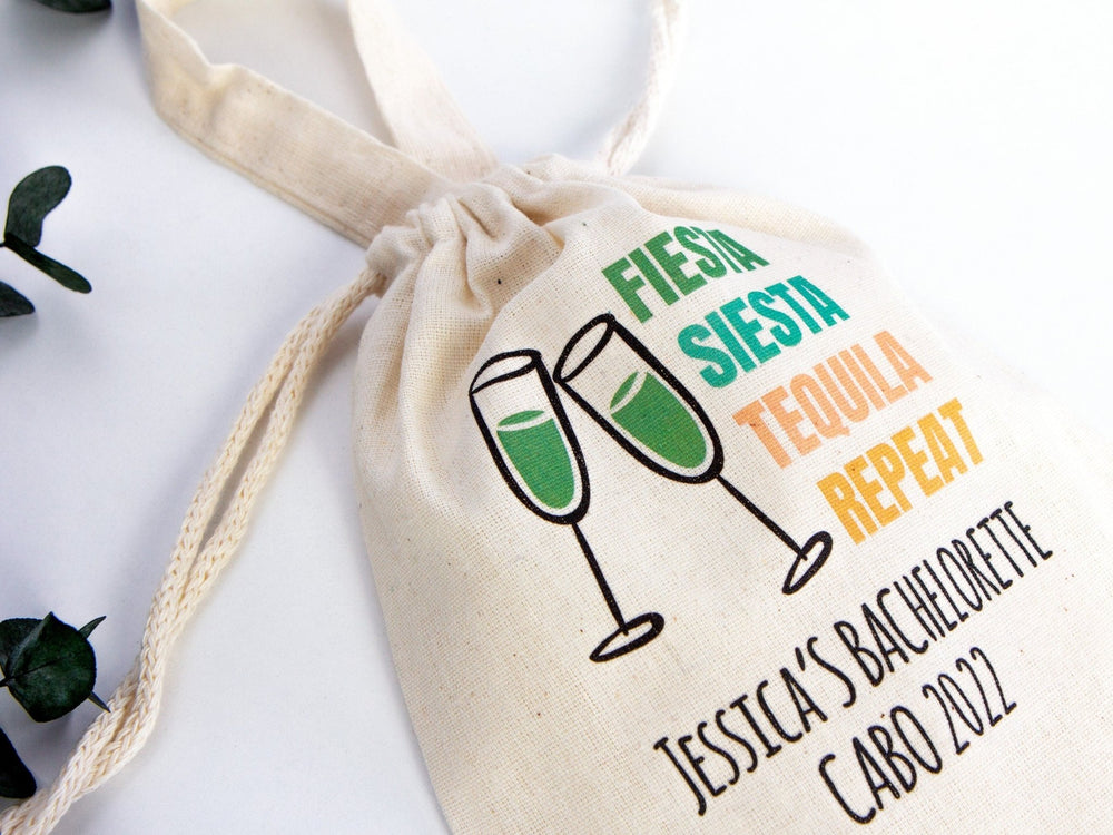 Fiesta Siesta Tequila Repeat 6"W x 8"H (15.5 cm x 20 cm) - Hangover Kit Pouch - Bachelorette Party - Mexico Survival Kit - Custom Print Bags For Party - Pamusan.com