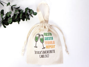 Fiesta Siesta Tequila Repeat 6"W x 8"H (15.5 cm x 20 cm) - Hangover Kit Pouch - Bachelorette Party - Mexico Survival Kit - Custom Print Bags For Party - Pamusan.com