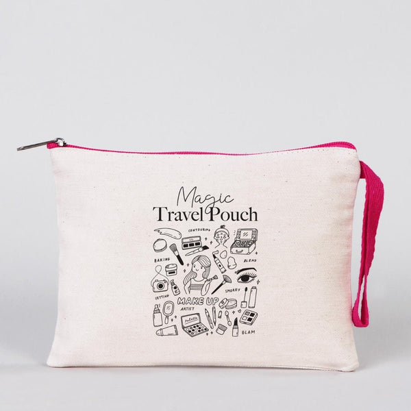 Fuchsia Zipper Custom Cotton Pouch – 8"x6" Personalized Clutch Bag - Pamusan.com