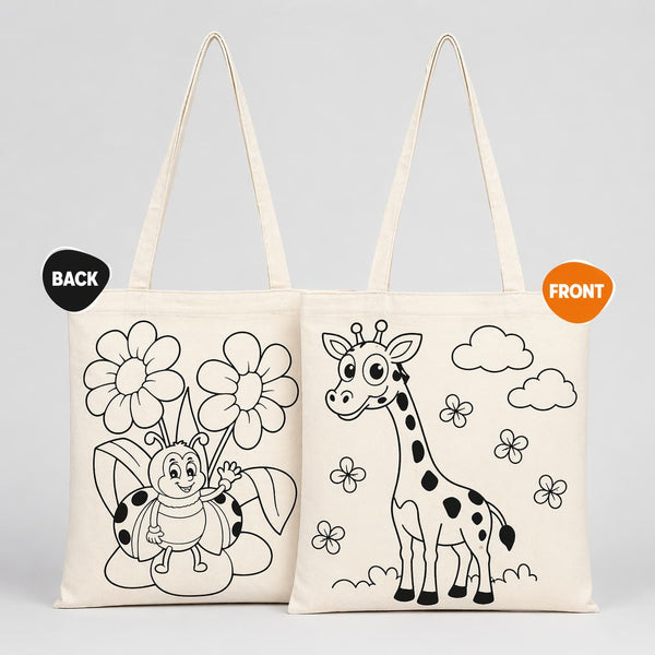 Fun Activity Set | 4 Double - Sided Colorable Totes/ Pencil Pouch 14"x16" / Fabric Marker - Pamusan.com