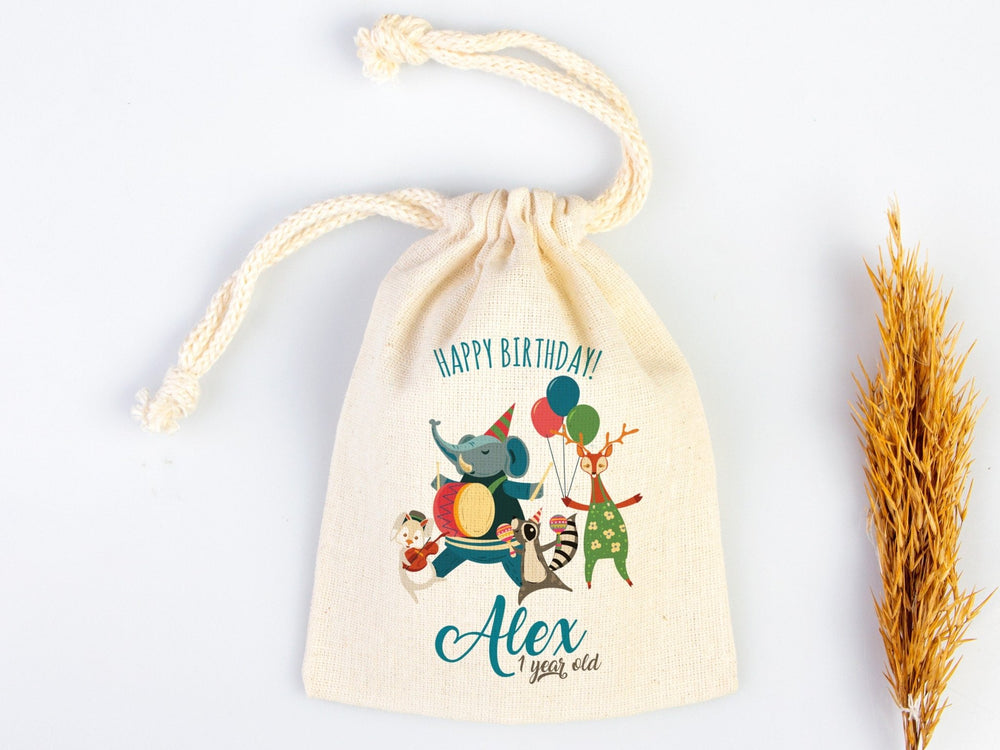 Happy 1st Birthday Favour Bags, Custom Party Bags for first birthday, Personalized Favor Bags - Custom Goodie Bags - Happy Animals For Kids - Pamusan.com