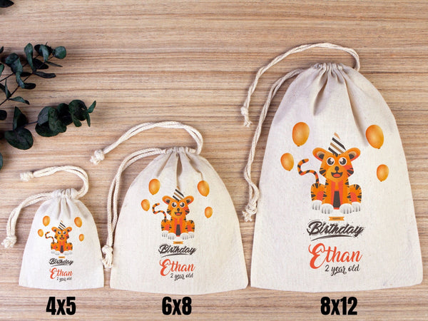 Happy Birthday Tiger Design, Custom Name Bags, Custom Party Bags for first birthday, Personalized Bags -