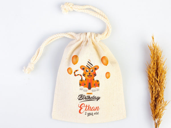 Happy Birthday Tiger Design, Custom Name Bags, Custom Party Bags for first birthday, Personalized Bags