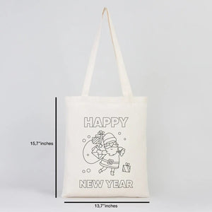 Happy New Year Coloring Cotton Tote – Fun & Creative DIY Bag for Kids - Pamusan.com