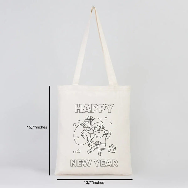 Happy New Year Coloring Cotton Tote – Fun & Creative DIY Bag for Kids - Pamusan.com