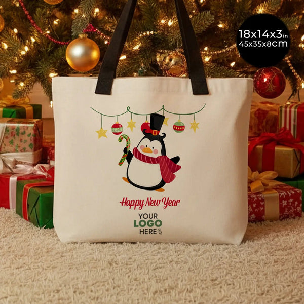 Holiday Logo Canvas Tote Bag – Custom Christmas Tote 18"x14"x3" (45 x 35 x 8 cm) - Pamusan.com