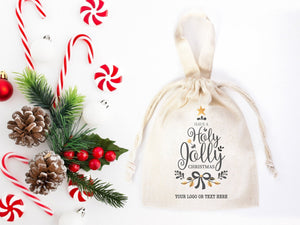 Holly Jolly Bags 6"W x 8"H (15.5 cm x 20 cm) Custom Family or Company Bags, Add Logo & Text, - Pamusan.com