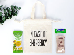 In Case Of Emergency, hangover kit Bag 6"W x 8"H (15.5 cm x 20 cm) survival kit Bag, Birthday Bag, Cotton - Eco - Friendly - Reusable Bags - Pamusan.com
