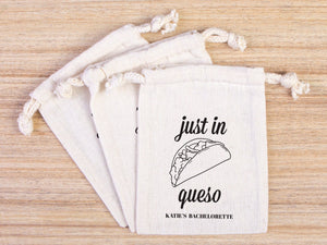 Just in queso bags Hangover kit Bags, Party Bags, Survival, Recovery Kit Party Custom Name Print, Organic Cotton Drawstring Pouchs Bag - Pamusan.com