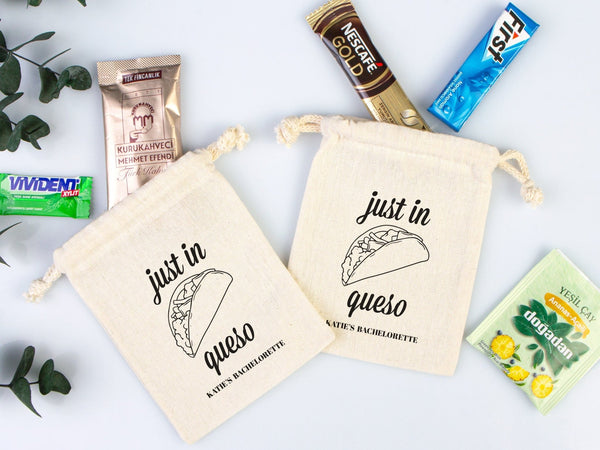 Just in queso bags Hangover kit Bags, Party Bags, Survival, Recovery Kit Party Custom Name Print, Organic Cotton Drawstring Pouchs Bag - Pamusan.com