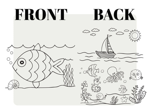 Coloring Tote Bag for Kids – Fish & Ship Design | Paintable Cotton Bag for Coloring Activities — alternate view | Pamusan