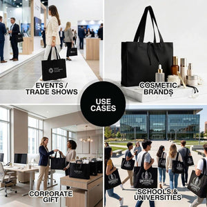 Large Black Canvas Tote Bag with Long Handles – 18"W x 14"H x 4"L - Pamusan.com
