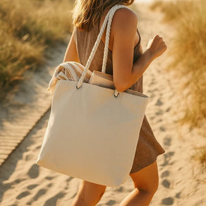 Large Blank Canvas Tote Bag with Zippered Inner Pocket – 19"x16"x4" Heavy - Duty Cotton - Pamusan.com
